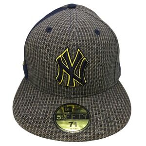 New Era 59FIFTY New York Yankees Hat Navy Gold Plaid Fitted 7 3/8 MLB Cap